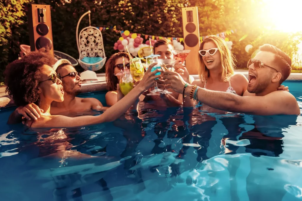 Enjoying pool party with friends